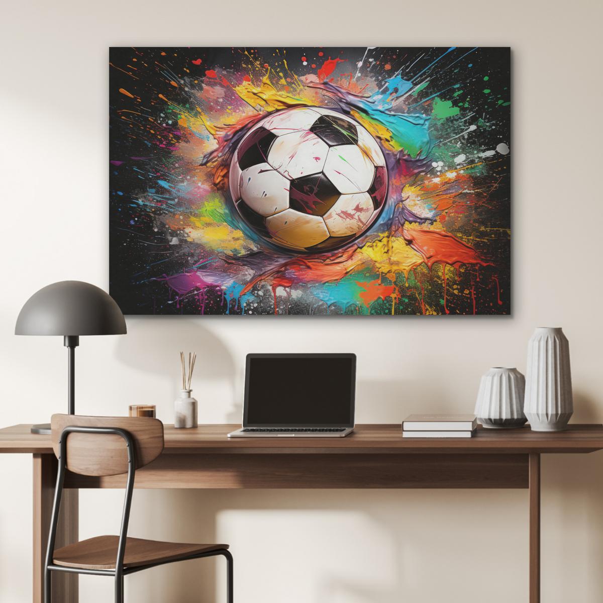 AKUSTIKBILD Fußball - Farbe - Farben - Schwarz - Weiß Wandbild Wohnzimmer 100x70 cm - Weiß, Kunststoff (100/70/0.9cm) - MuchoWow