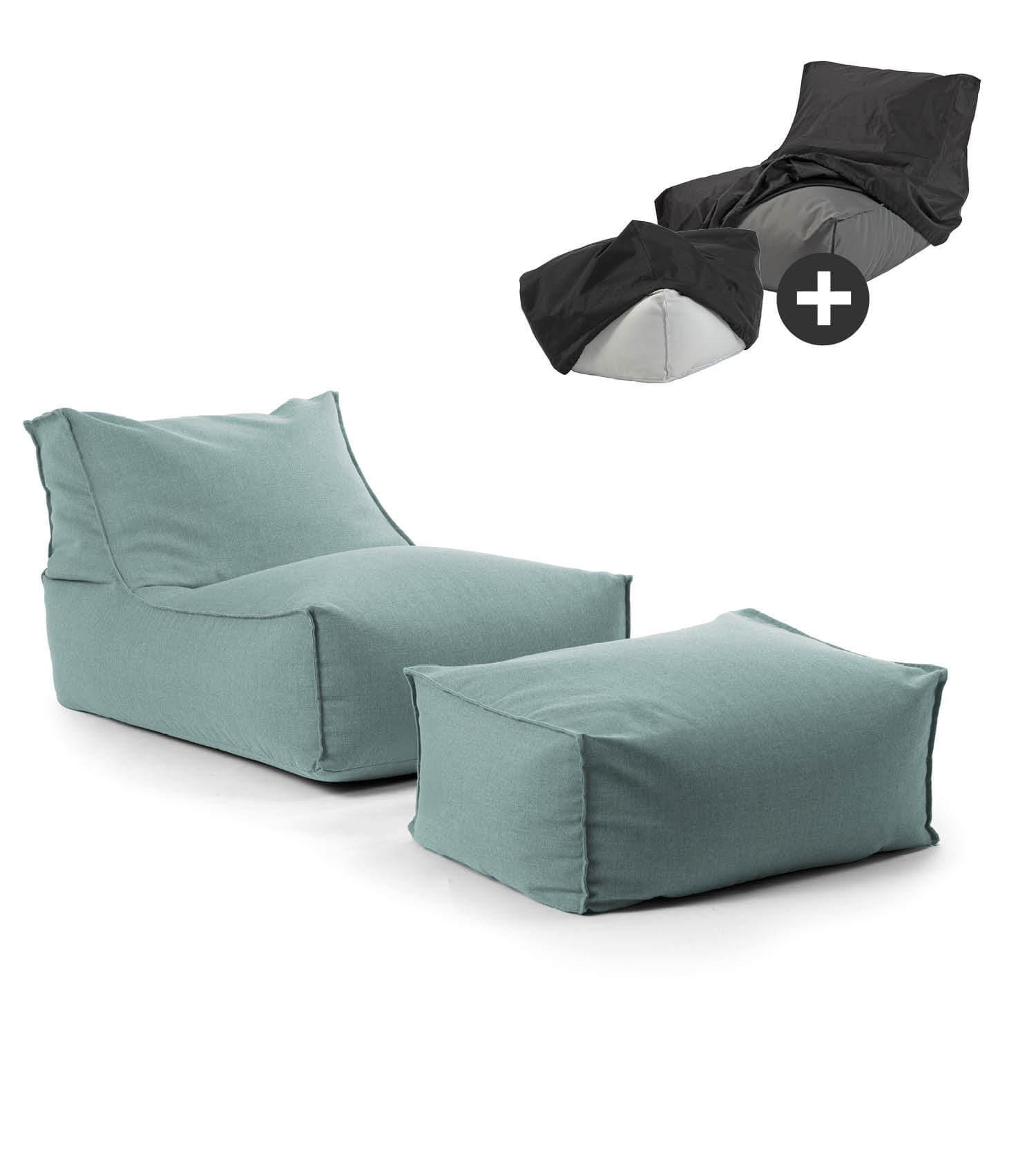 OUTDOOR SITZSACK mit Hocker und Hülle Der Sundowner - Blau, Textil (60/65/95cm) - Mokebo