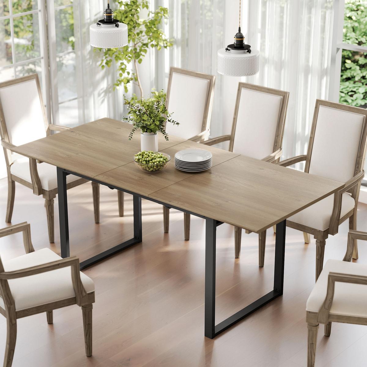 AUSZIEHBARER-ESSTISCH MDF Stahl Naturholz - Schwarz/Naturfarben, Holzwerkstoff/Metall (180/80/75cm) - HOMCOM