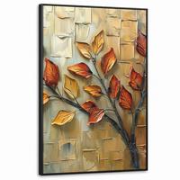 LEINWAND Bilder mit Rahmen - Baum - Abstrakt - Natur - Kunst - 90x140 - Goldfarben, Textil (90/140cm) - MuchoWow