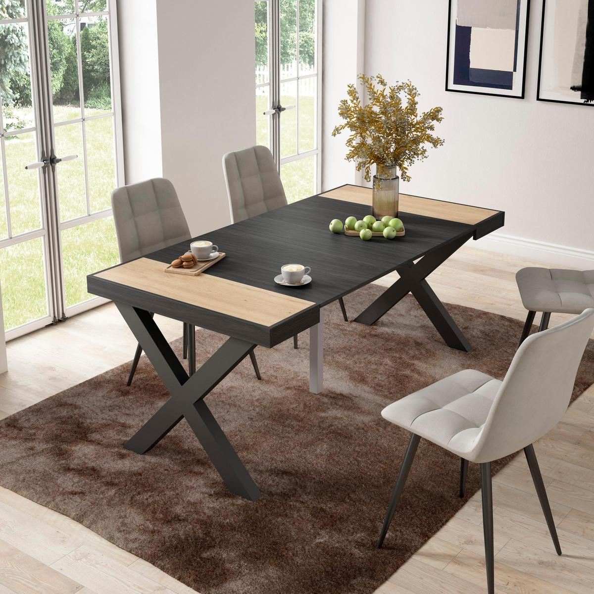 KONSOLENTISCH ausziehbar 58 bis 180cm, für 8 Gäste, eiche, schwarz, 90/58/73cm - Eichefarben/Schwarz, Holzwerkstoff (90/180/73cm) - Skraut Home