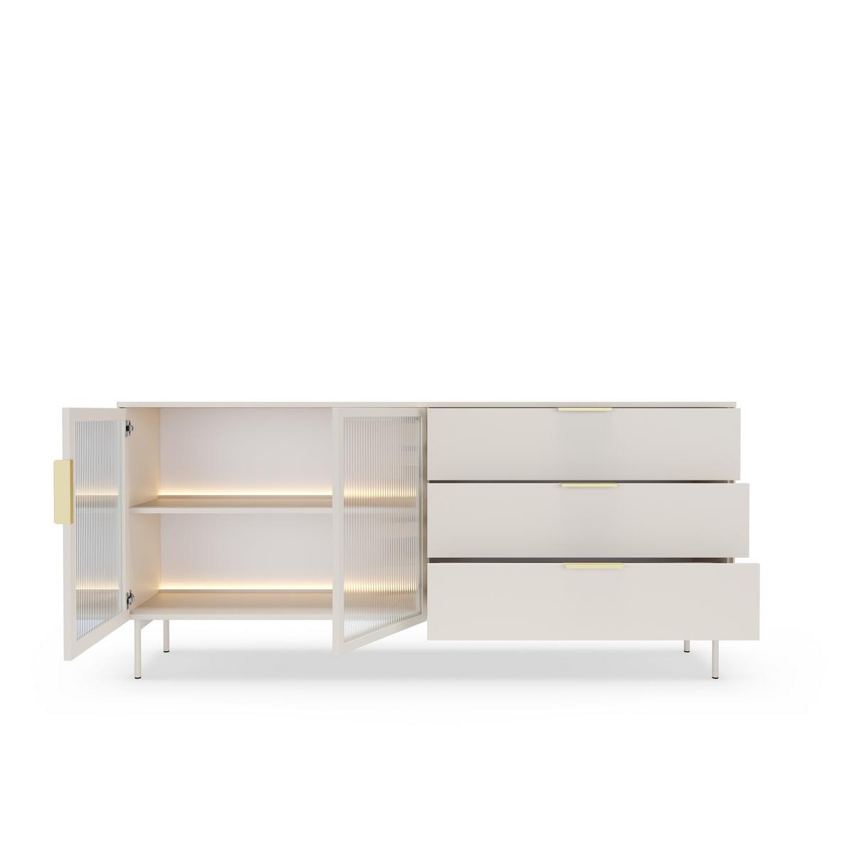 SIDEBOARD GLORIA 181,3x39,3x82,6 cm mit 3 Schubladen und 2 Türen Kaschmir - Kaschmir, Holzwerkstoff (181.3/82.6/39.3cm) - MASSENO