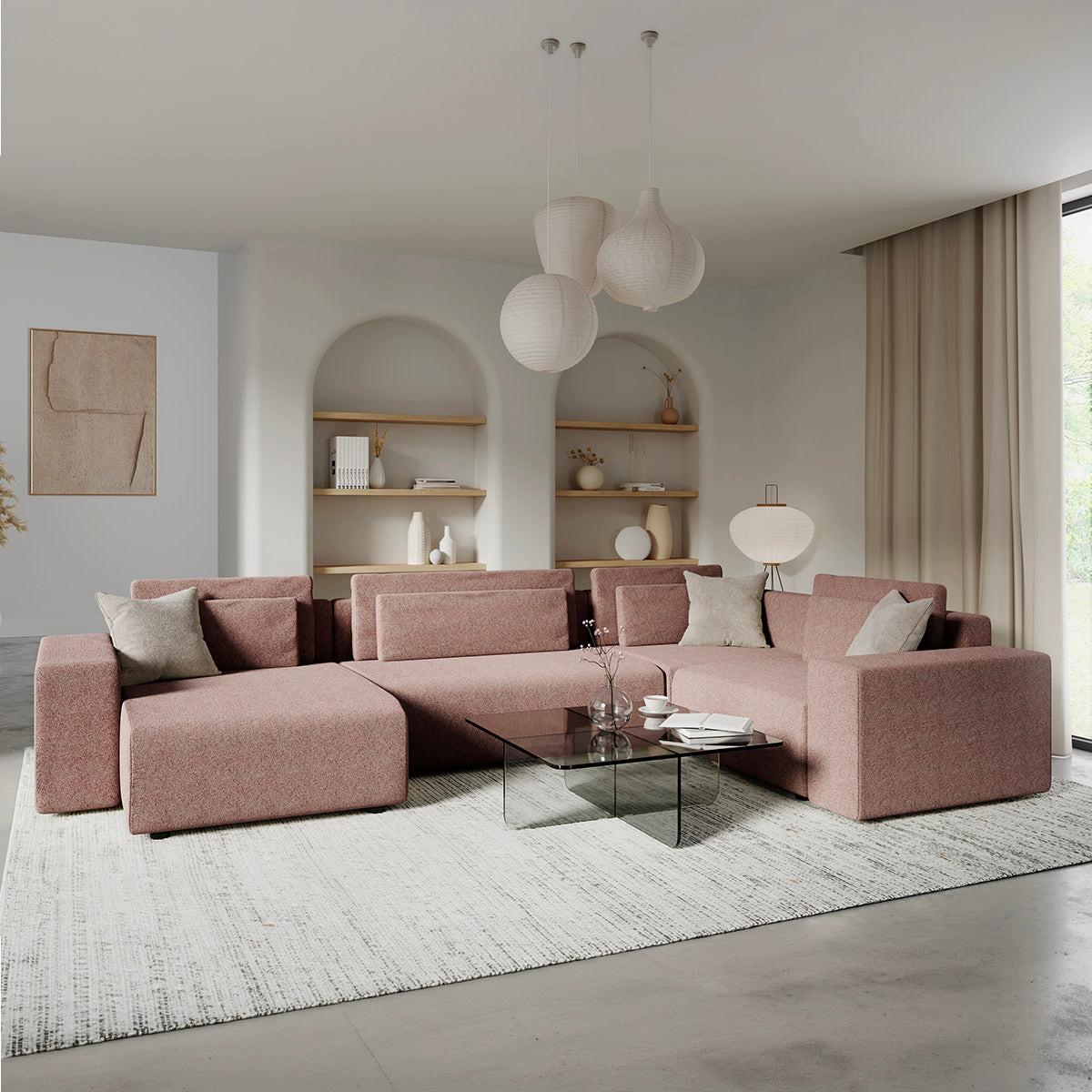 PANORAMASOFA Lorenzo 5 Sitzplätze Rosa - Rosa, Holz (378/85/236cm) - Petits-meubles