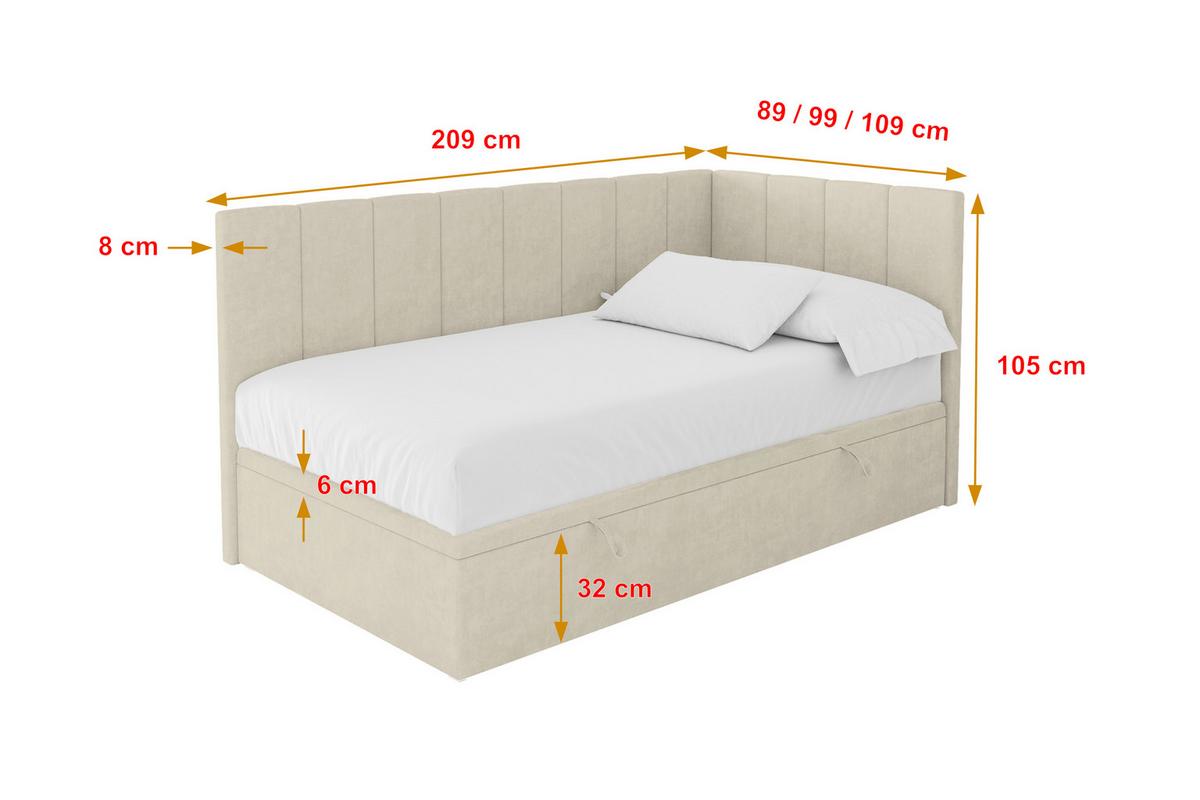 EINZELBETT Jugendbett mit Bettkasten Links, ohne Matratze - LOVY 90x200 Beige - Cappuccino, Holzwerkstoff/Textil (90/200cm) - ALTDECOR