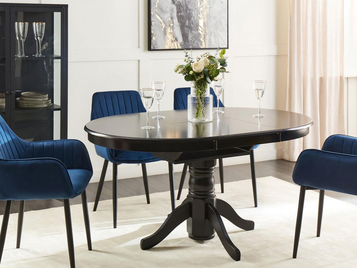ESSTISCH ausziehbar Schwarz 106-150/106 cm Akron - Schwarz, Holzwerkstoff (106/106/74cm) - Beliani