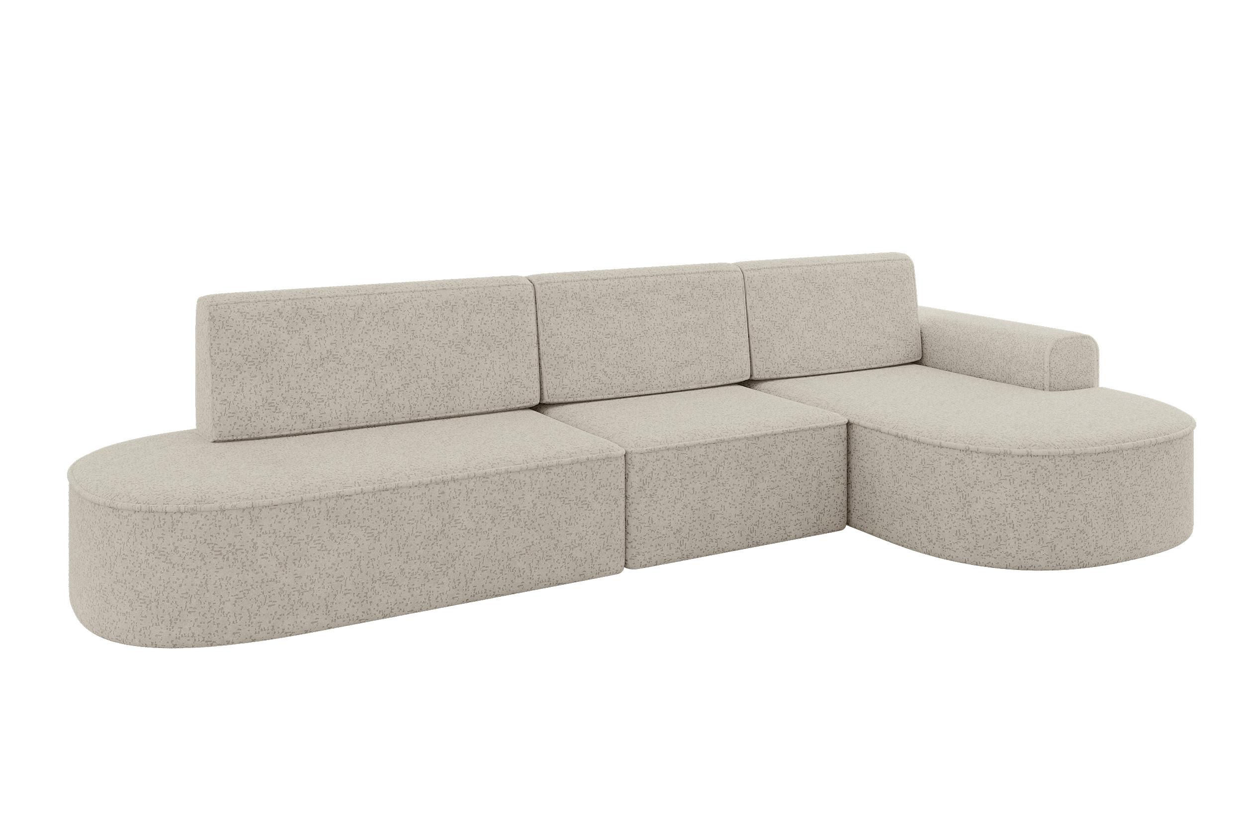 ECKSOFA mit Schlaffunktion Ottomane RECHTS MARI L2-S 368X167X85 Beige Velours - Ecru/Schwarz, Holzwerkstoff/Kunststoff (167/368cm) - ALTDECOR