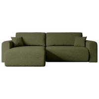 ECKSOFA mit Schlaffunktion und Bettkasten ORRO-L - 272x145x83 cm Grün Bouclé - Schwarz/Grün, Holzwerkstoff/Kunststoff (272/145cm) - ALTDECOR
