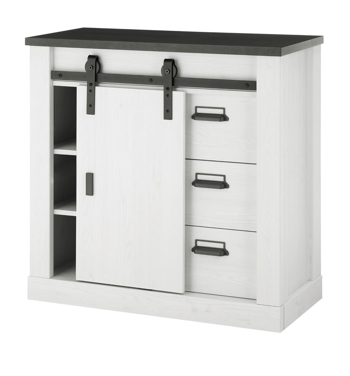 WOHNWAND weiß Pinie, anthrazit Landhaus, Wohnkombination 4-teilig 388 cm - Anthrazit/Weiß, Holzwerkstoff/Metall (388/201/43cm) - Furn.Design