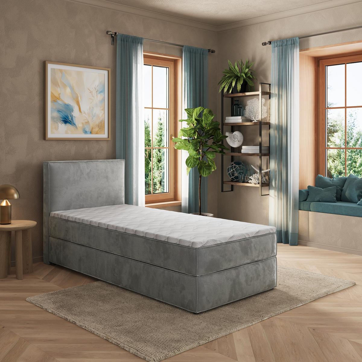 BOXBETT PELLIO 80x200 cm mit Matratze und Topper - Hellgrau - Hellgrau, Holz (80/200cm) - MASSENO