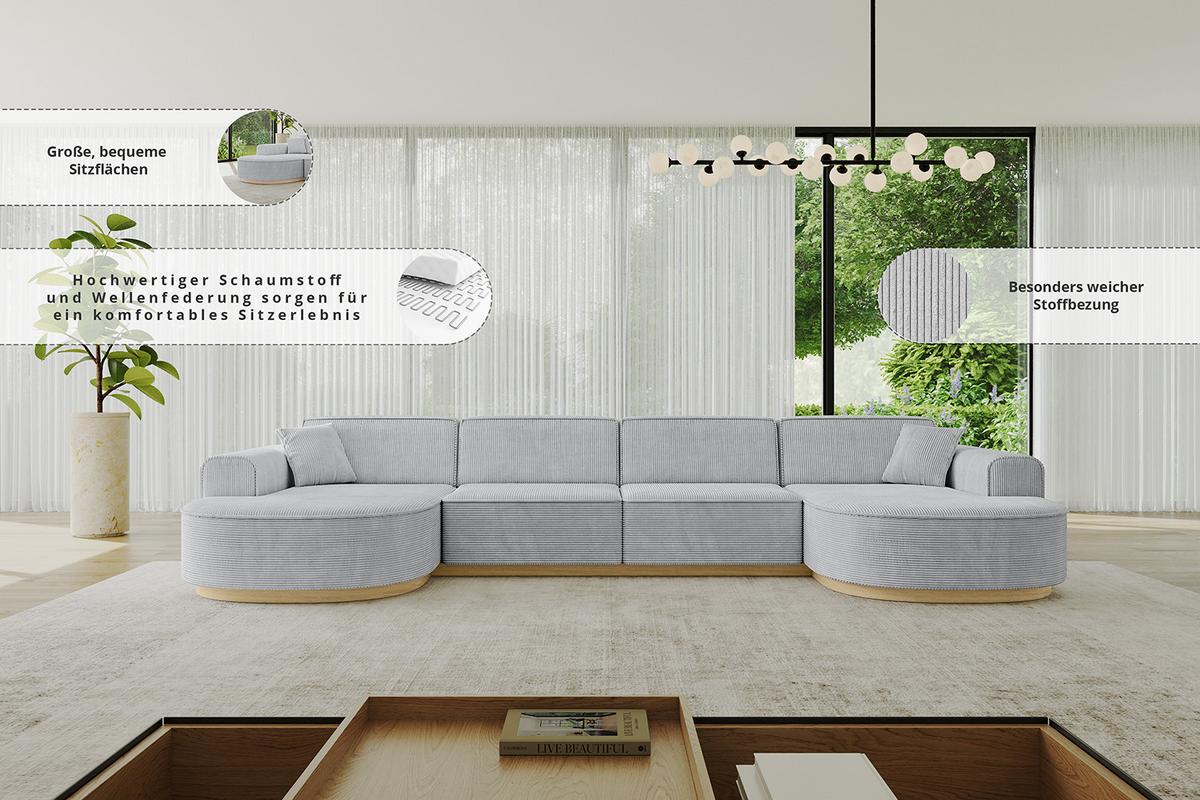 WOHNLANDSCHAFT MARI-U2-v2 - 388x171x83 cm Braun Velours - Braun, Holzwerkstoff/Textil (388/83/171cm) - ALTDECOR
