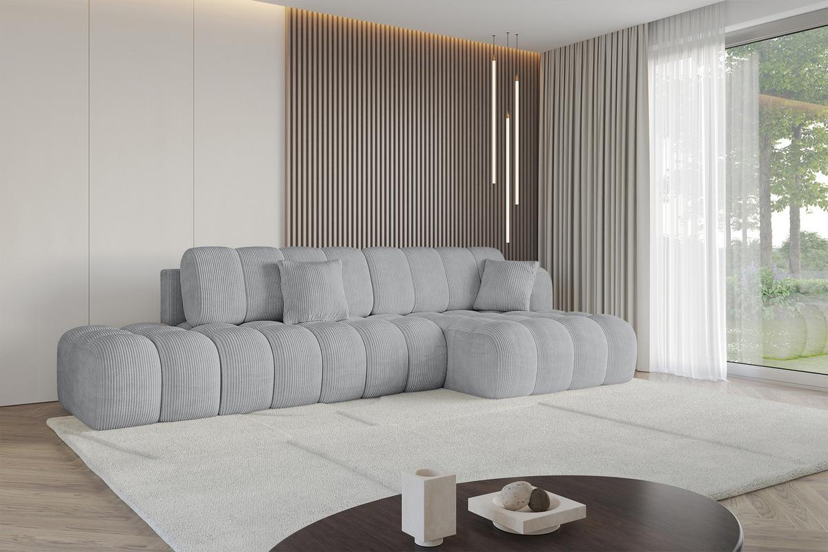 ECKSOFA mit Schlaffunktion Ottomane RECHTS OLEA-L2 321x164x75 Grau Cord - Chromfarben/Schwarz, Holzwerkstoff/Kunststoff (164/321cm) - ALTDECOR