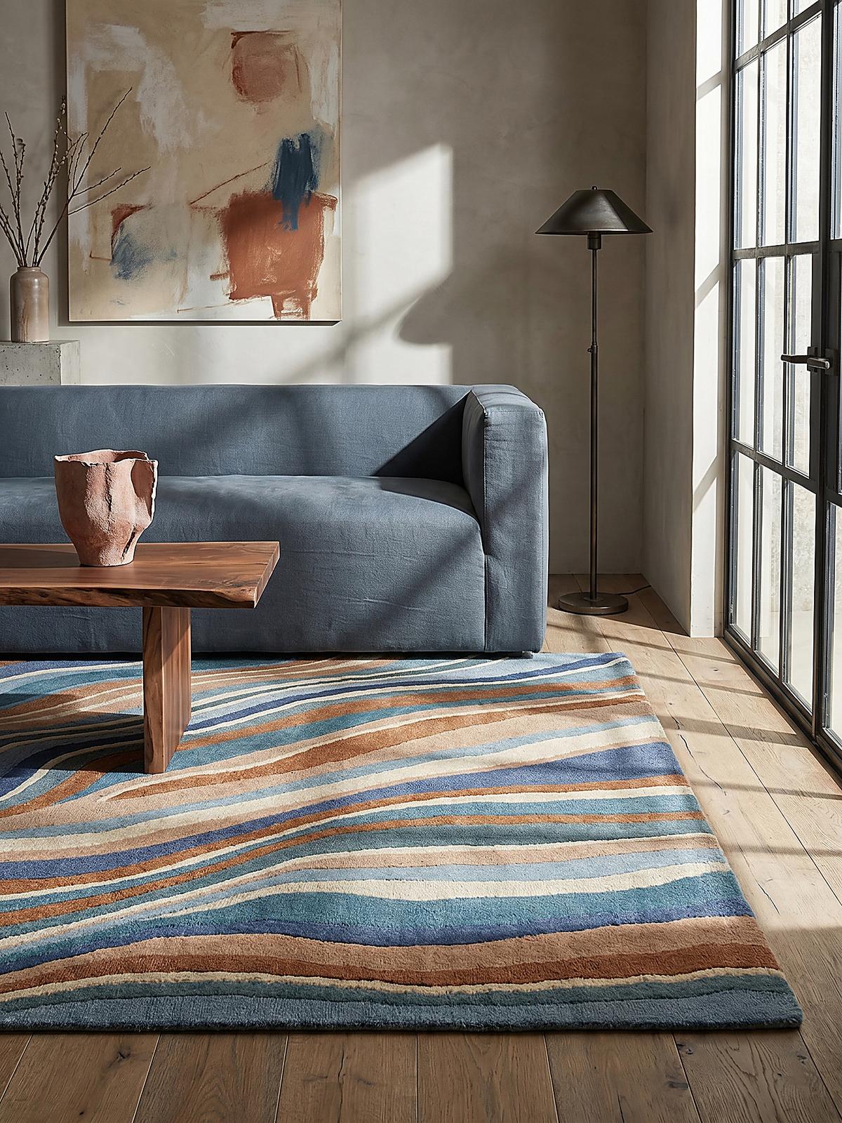 WOLLTEPPICH DERWENT, abstrakt, Blau-Bunt, 120 x 170 cm - Multicolor, Textil (170/120cm) - KADIMA DESIGN