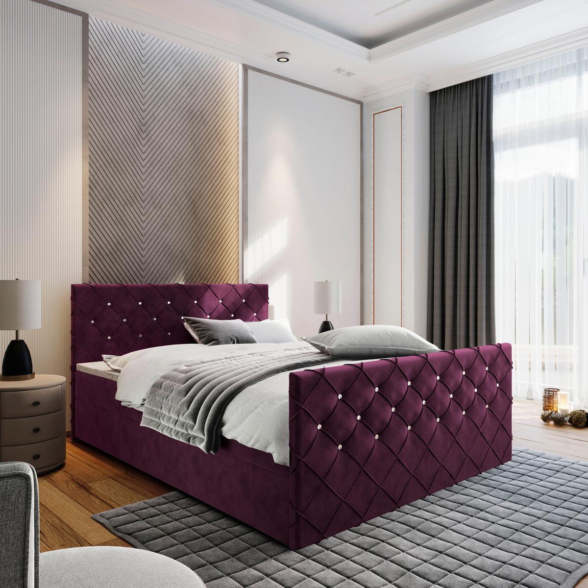BOXBETT MANDI 140x200 cm mit Matratze und Topper - Violett - Violett, Holz (140/200cm) - MASSENO