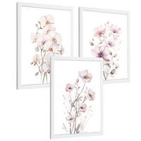 POSTER 3er-Set Wandbilder Orchidee Rosa modern Wohnzimmer Deko, Schlafzimmer, Küche, Badezimmer Rahmenlos A4 - Weiß, Papier (29.7/1/21cm) - Nacnic