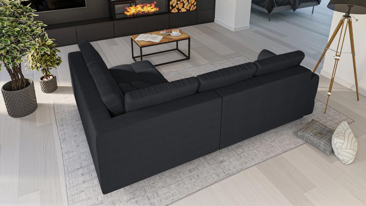 ECKSOFA MIT HOCKER Lorine Mikrofaser Anthrazit - Hellbraun/Anthrazit, Buchenholz/Textil (231/161cm) - S-Style Möbel