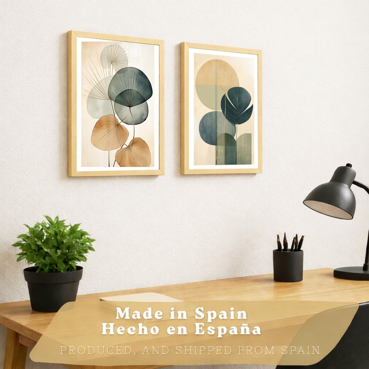 POSTER 2er Bilder-Set Wandbilder Geometrische Blumen modern Wohnzimmer Deko, Schlafzimmer, Küche, Badezimmer Leichter Holzrahmen A4 - Beige, Papier (29.7/1/21cm) - Nacnic