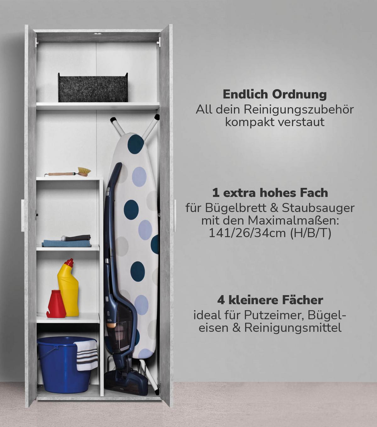 BESENSCHRANK Der Lange - Weiß/Grau, Holzwerkstoff (60/180/34cm) - Mokebo