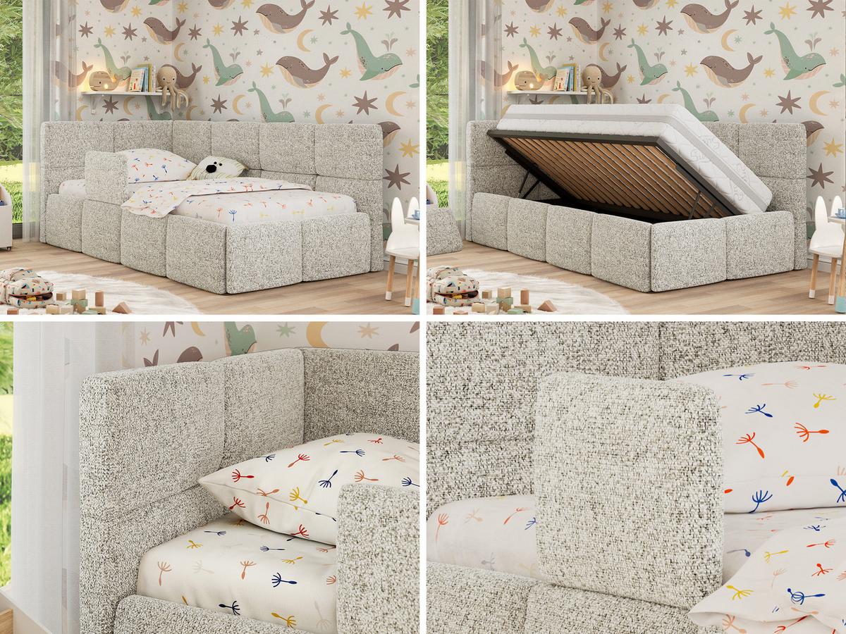 POLSTERBETT ARVO ALTA 90/200 - Beige Struktur - Taschenfederkernmatratze - Links - Beige, Textil (90/200cm) - MKS