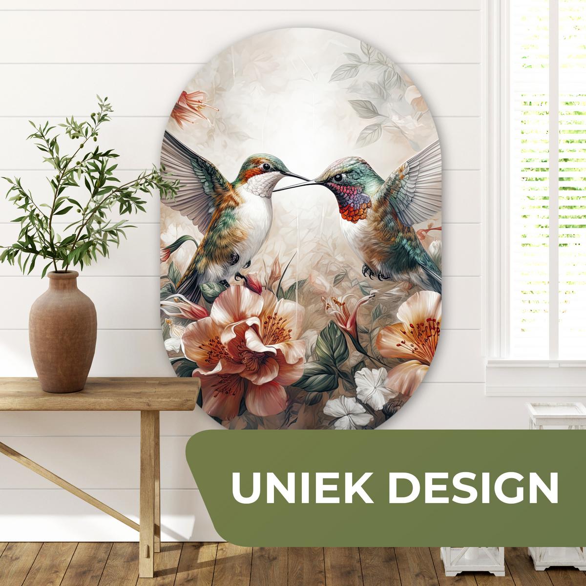 WANDBILD Kolibri - Vögel - Blumen - Natur Deko Groß 80x120 cm - Altrosa, Kunststoff (80/120cm) - MuchoWow