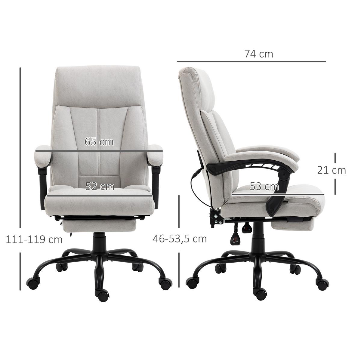 MASSAGE-BÜROSTUHL, 111-119cm Schreibtischstuhl mit Heizfunktion - Hellgrau, Kunststoff (74/119/65cm) - Vinsetto