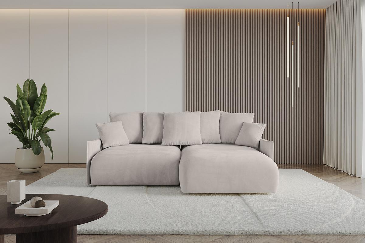 ECKSOFA Ottomane rechts ONESK-L-v1 216x177x72 Hellbraun Velours - Hellbraun, Holzwerkstoff/Kunststoff (177/216cm) - ALTDECOR
