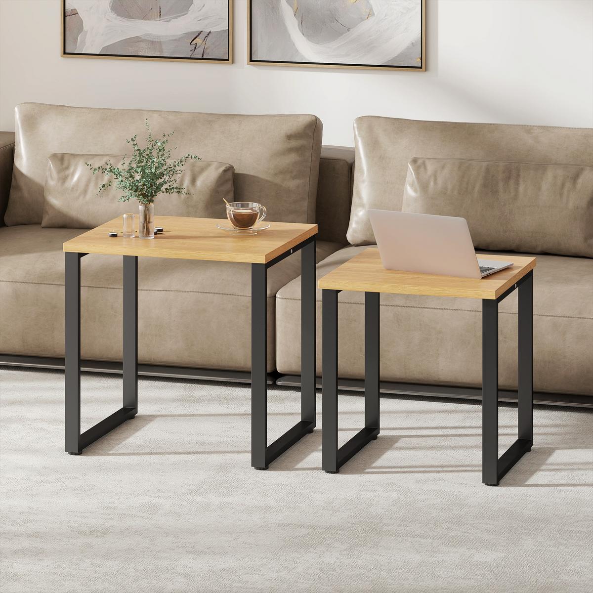 COUCHTISCH 2er Set Spanplatte Metall Naturholz - Schwarz/Naturfarben, Holzwerkstoff/Metall (60/50/60cm) - HOMCOM