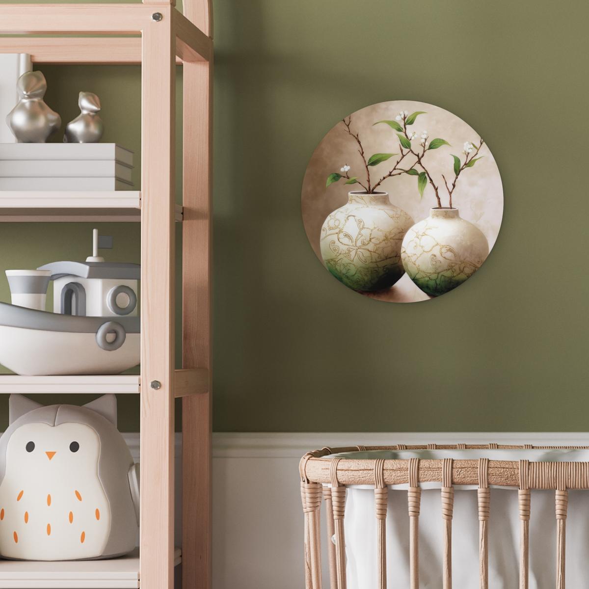WANDBILD Blumen - Vase - Weiß - Botanisch - Beige Deko Wohnzimmer 30x30 cm - Ecru, Kunststoff (30/30cm) - MuchoWow