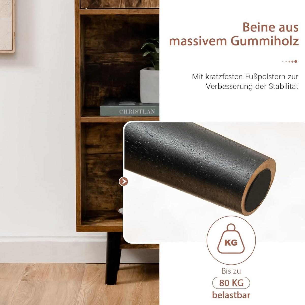 BÜCHERSCHRANK Braun - Braun, Holz (80/120/24cm) - COSTWAY