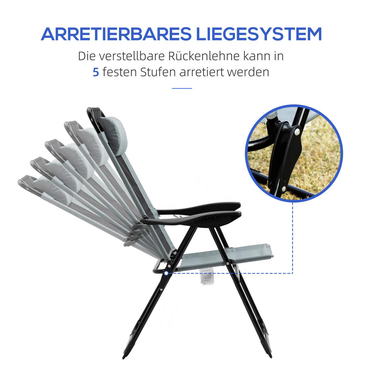KLAPPSTUHL mit verstellbarer Rückenlehne Armlehne, 2er-Set, Stahl, Oxford, Grau - Grau, Metall (70/109/62cm) - Outsunny