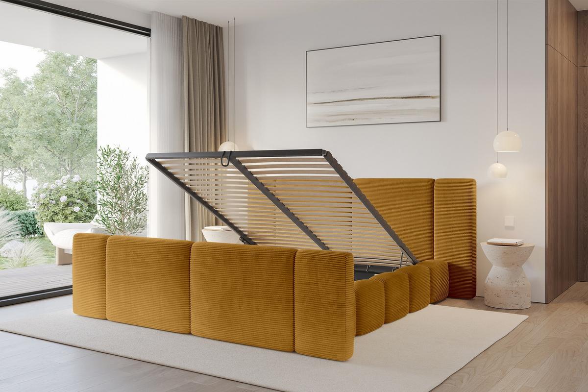 POLSTERBETT mit Bettkasten, Fußteil und Lattenrost, Boxbett ohne Matratze - NILO-Z 160x200 Senfgelb - Currygelb, Holzwerkstoff/Textil (160/200cm) - ALTDECOR