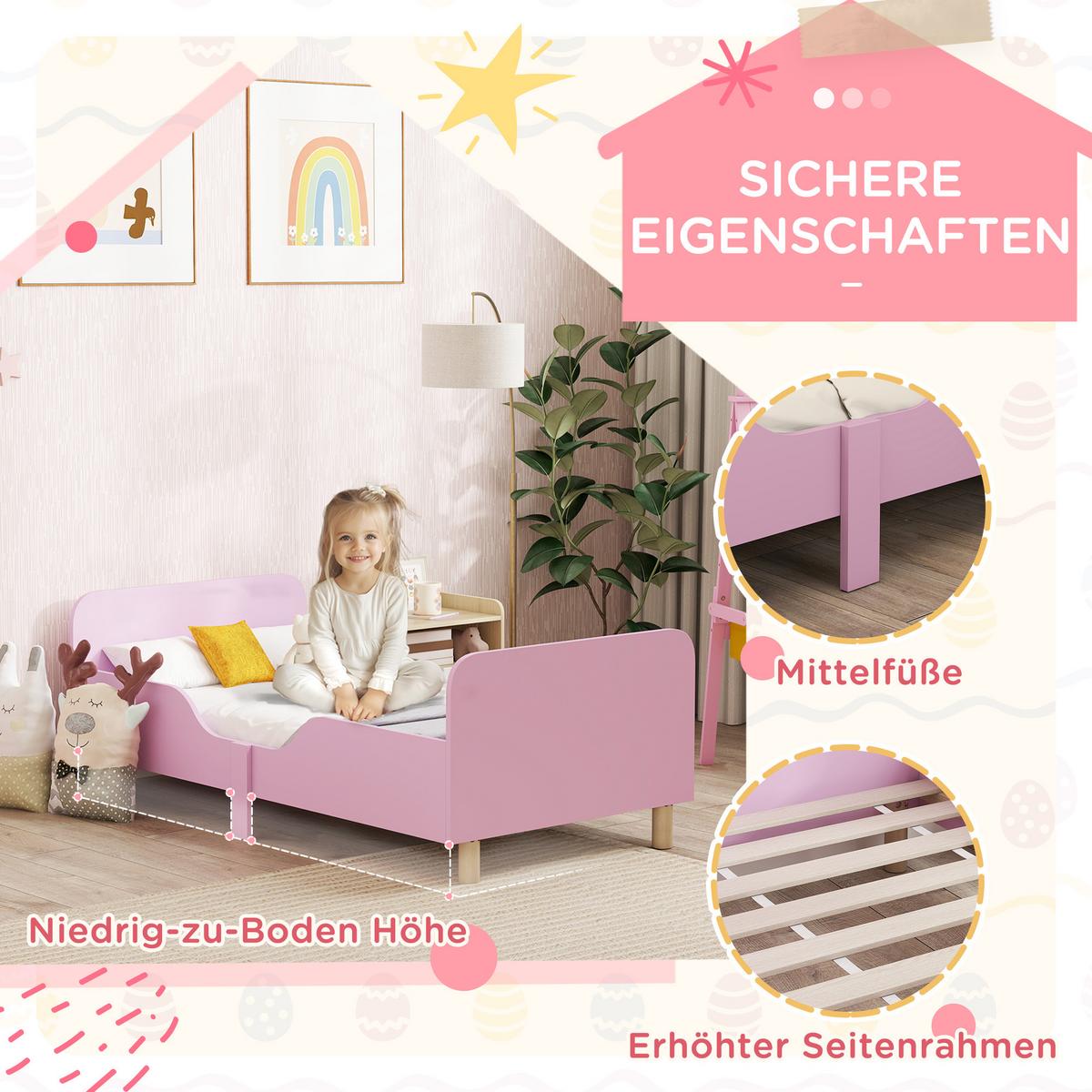 KINDERBETT MDF Kiefernholz Rosa - Rosa/Naturfarben, Holzwerkstoff (70/140cm) - AIYAPLAY