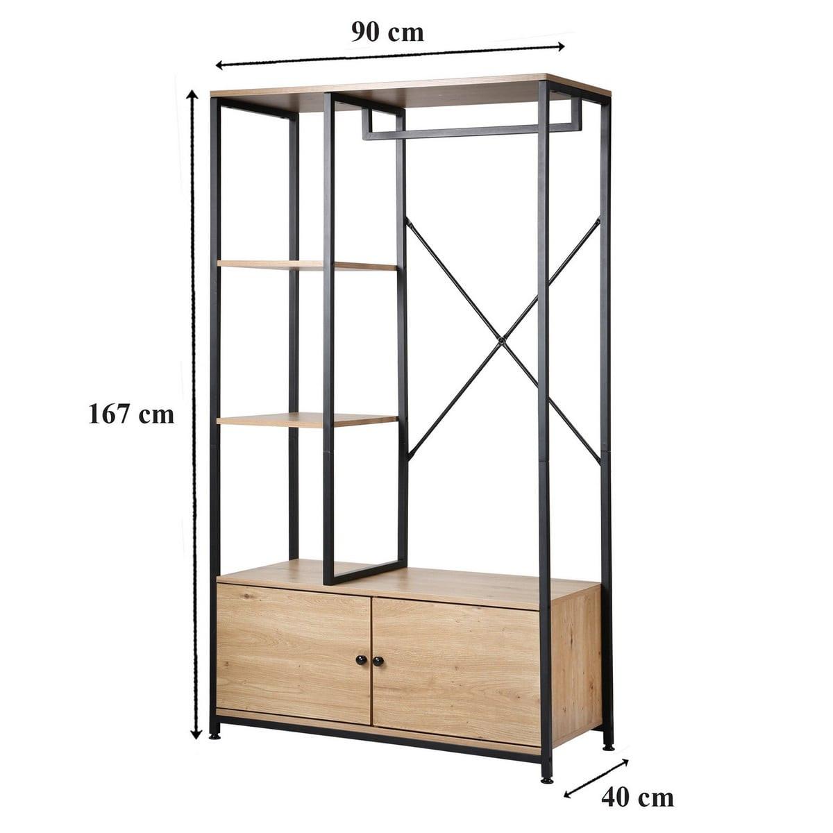 KLEIDERSTÄNDER mit Regalen und Ablagen 2 Türen 90/40/167 cm - Eichefarben, Holzwerkstoff (40/167/47cm) - Calicosy