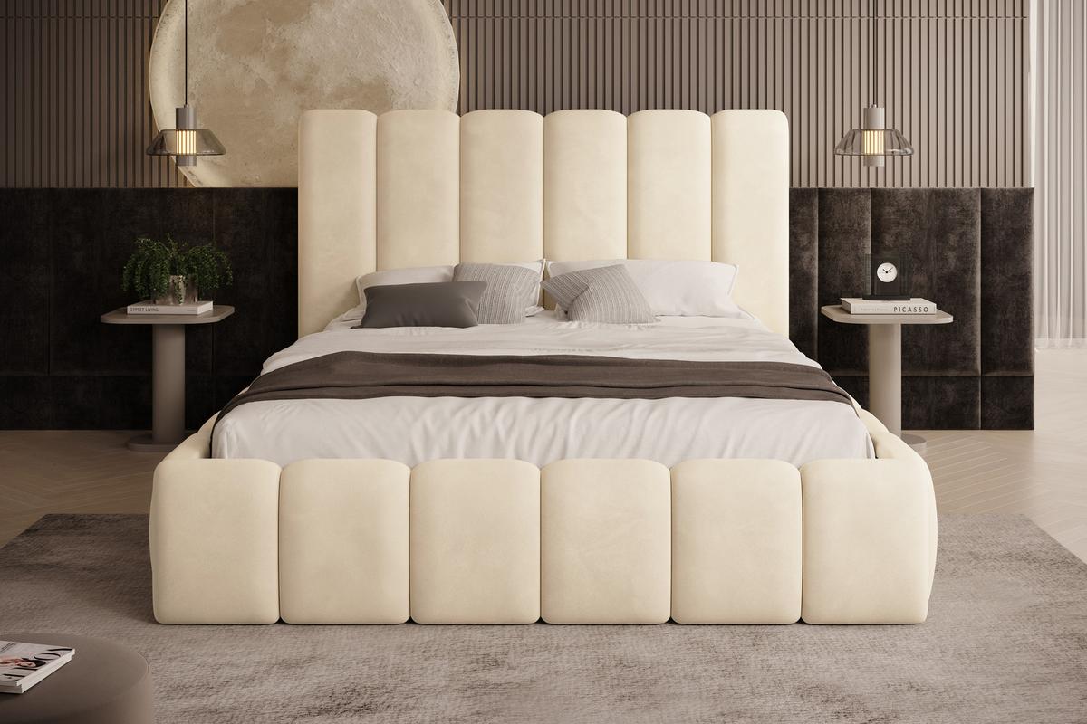 POLSTERBETT Vilo 180x200 mit Bettkasten und Stabilem Metallgestell - Creme, Textil (180/200cm) - Storez24