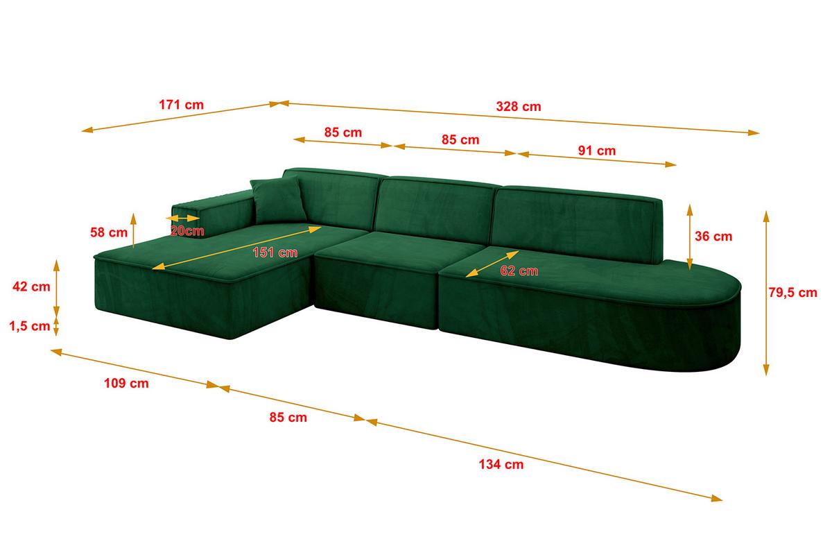 ECKSOFA Ottomane Links IREA-L2-v4 - 328x171x79 cm Grün - Grün, Holzwerkstoff/Textil (328/171cm) - ALTDECOR