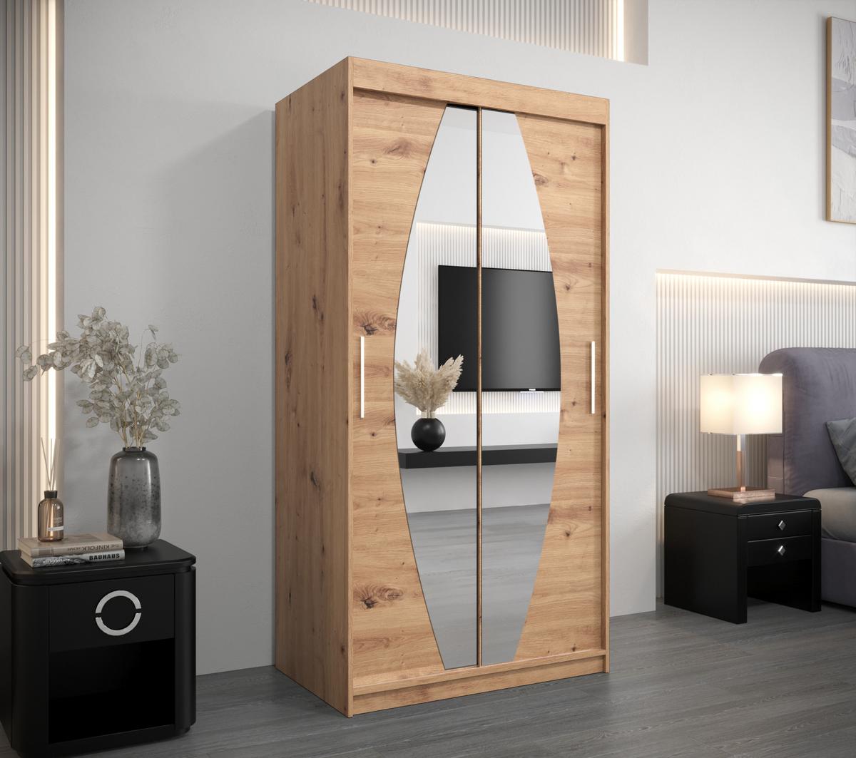 SCHWEBETÜRENSCHRANK 200/100/62 2-türig - Silberfarben/Eiche Artisan, Holz/Kunststoff (100/200/62cm) - MÖBEL KRYSPOL
