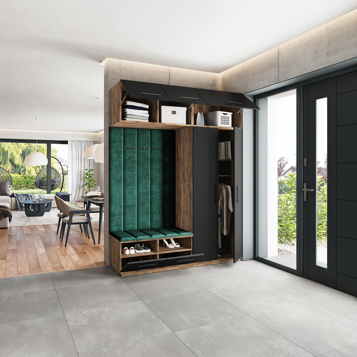 GARDEROBENSCHRANK REMA 180/240/60 cm Modern Garderobe-Set Eiche Lefkas - Eichefarben/Schwarz, Holzwerkstoff (180/240/60cm) - MASSENO