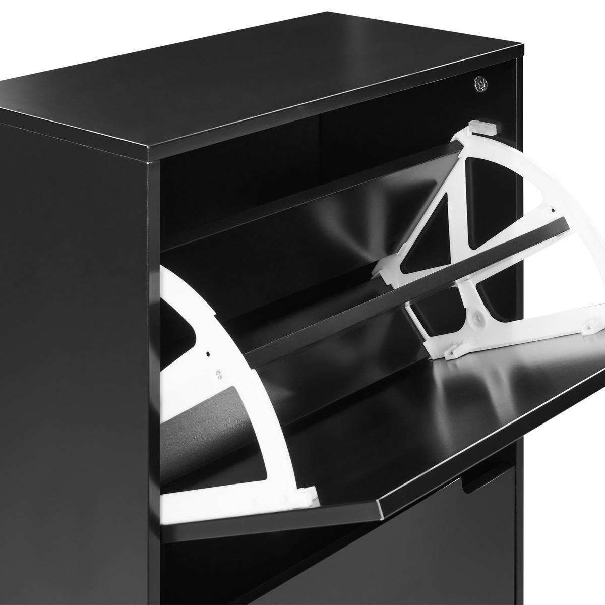 SCHUHSCHRANK Schwarz Neika - Hellbraun/Schwarz, Holzwerkstoff (47/121/24cm) - Beliani