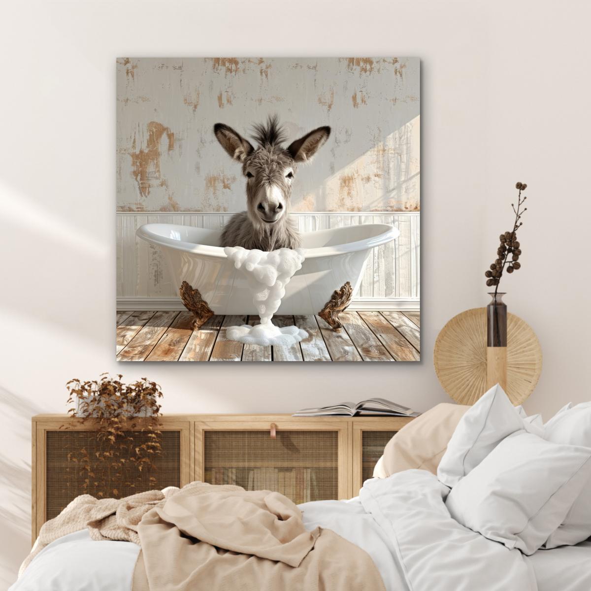 METALLBILD Esel - Tiere - Badewanne - Schaumstoff 90x90 cm - Weiß, Metall (90/90cm) - MuchoWow