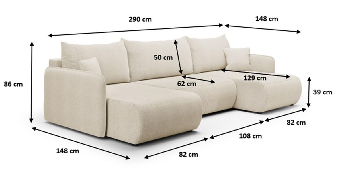 WOHNLANDSCHAFT Calgary - Hellgrau, Holzwerkstoff/Textil (290/86/148cm) - Fun Möbel