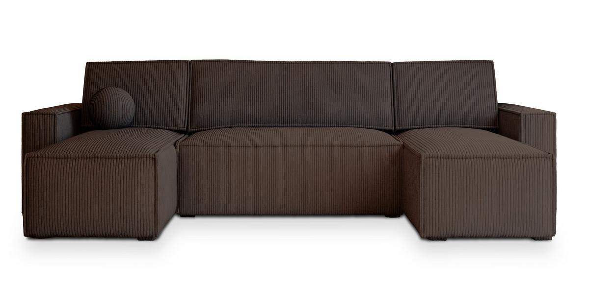 WOHNLANDSCHAFT PESANO P Braun Kordstoff mit Schlaffunktion - Braun/Grau, Holz/Kunststoff (306/85/140cm) - MASSENO