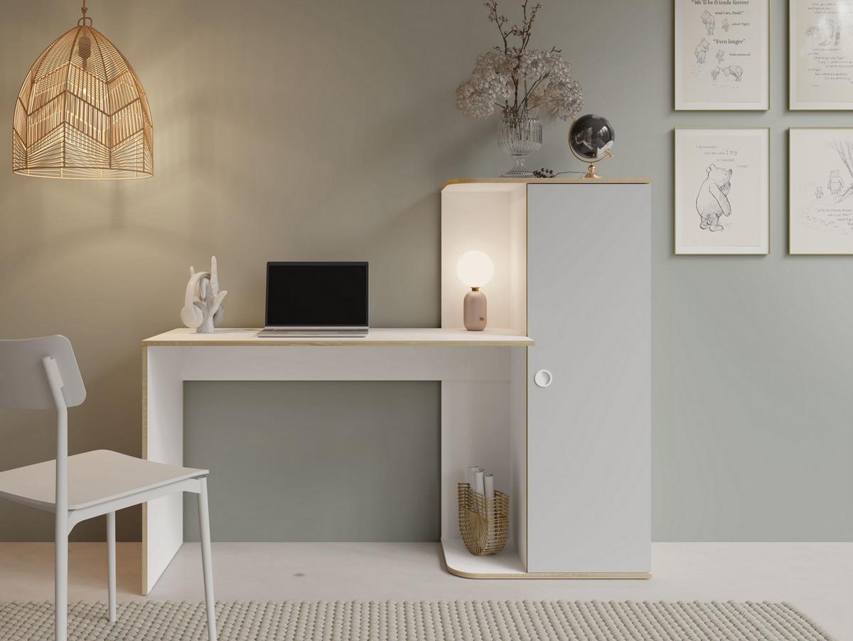 SCHREIBTISCH AMARIS 160,2x53,3x128,7 cm Bürotisch Computertisch, Weiß - Weiß, Holzwerkstoff (53.3/160.2/128.7cm) - MASSENO
