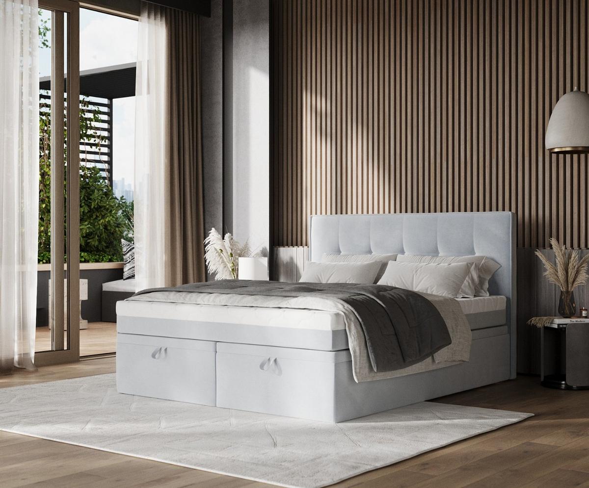 BOXBETT Arivo 180/200 cm Hellgrau im Paros Stoff - Hellgrau/Schwarz, Holz/Holzwerkstoff (180/200cm) - AltaBeds