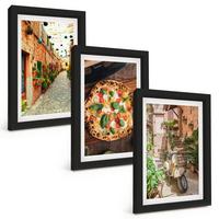 BILDER SET 3er Set - 20x30 cm Schwarzer Rahmen - Charmante Straßen mit Pizza - Schwarz, Kunststoff (20/30cm) - TULUP