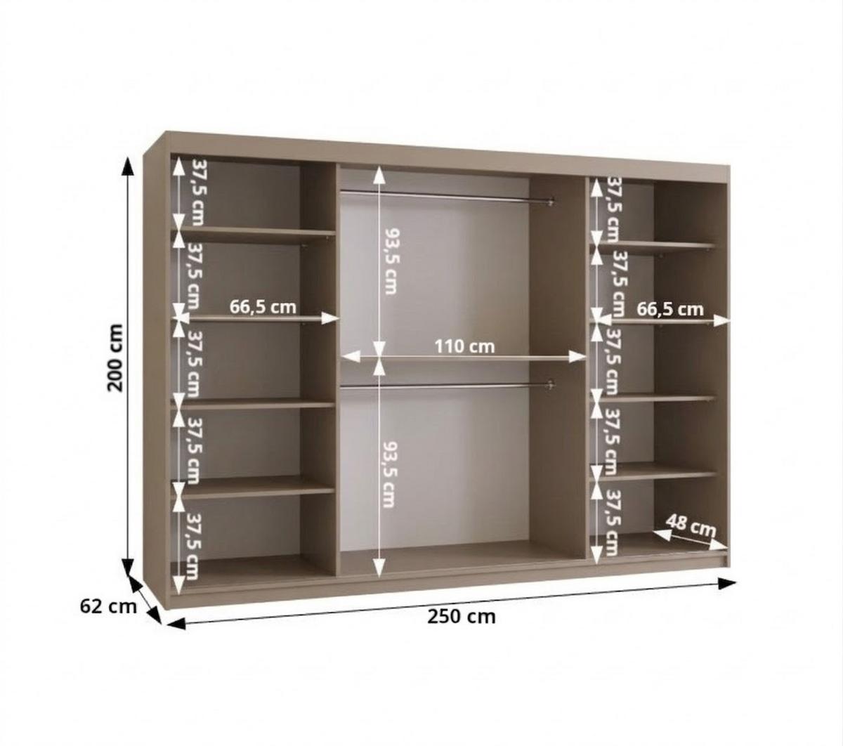 SCHIEBETÜRENSCHRANK mit Spiegel LUCY 200/250/62 3-türig - Kaschmir/Silberfarben, Holz (250/200/62cm) - MÖBEL KRYSPOL