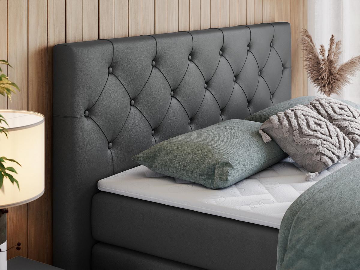 BOXSPRINGBETT KING VELEN 140/200 Dunkelgrau Kunstleder - H3 - Dunkelgrau, Holz/Textil (140/200cm) - MKS
