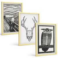 BILDER SET 3er Set - 40x60 cm Goldrahmen - Grafiken mit schreiendem Totenkopf-Eulen - Goldfarben, Kunststoff (40/60cm) - TULUP