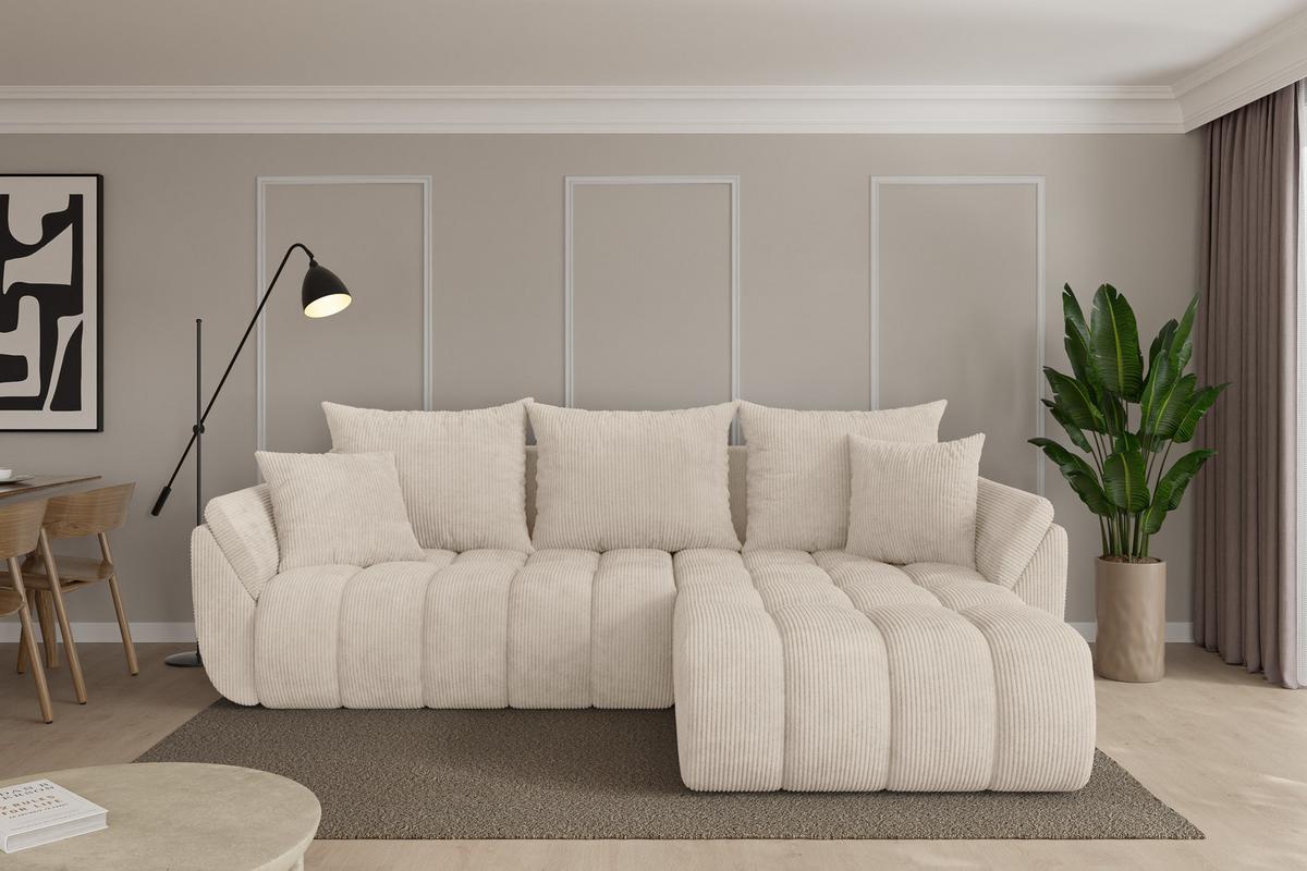 ECKSOFA mit Schlaffunktion Ottomane Rechts TOKO-L-v1 277x194x86 Beige Cord - Beige/Schwarz, Holzwerkstoff/Kunststoff (277/194cm) - ALTDECOR