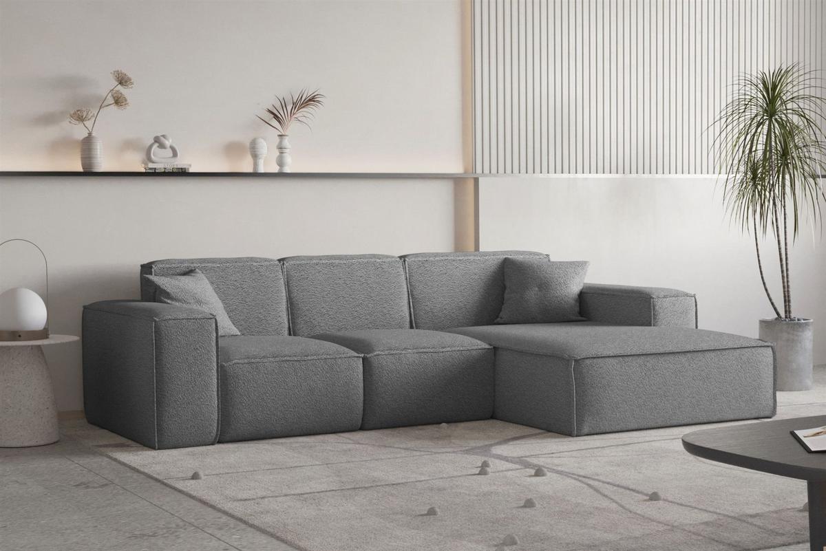 ECKSOFA Ottom Celes Premium Ascot Bukla - Graphitfarben, Holzwerkstoff/Textil (266/165cm) - Fun Möbel
