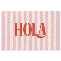 FUSSMATTE Hola - Zitat - Streifen - Pastell - Rosa - Rot - Weiß Schmutzfangmatte 180x120 cm - Rosa, Kunststoff (180/0.4cm) - MuchoWow