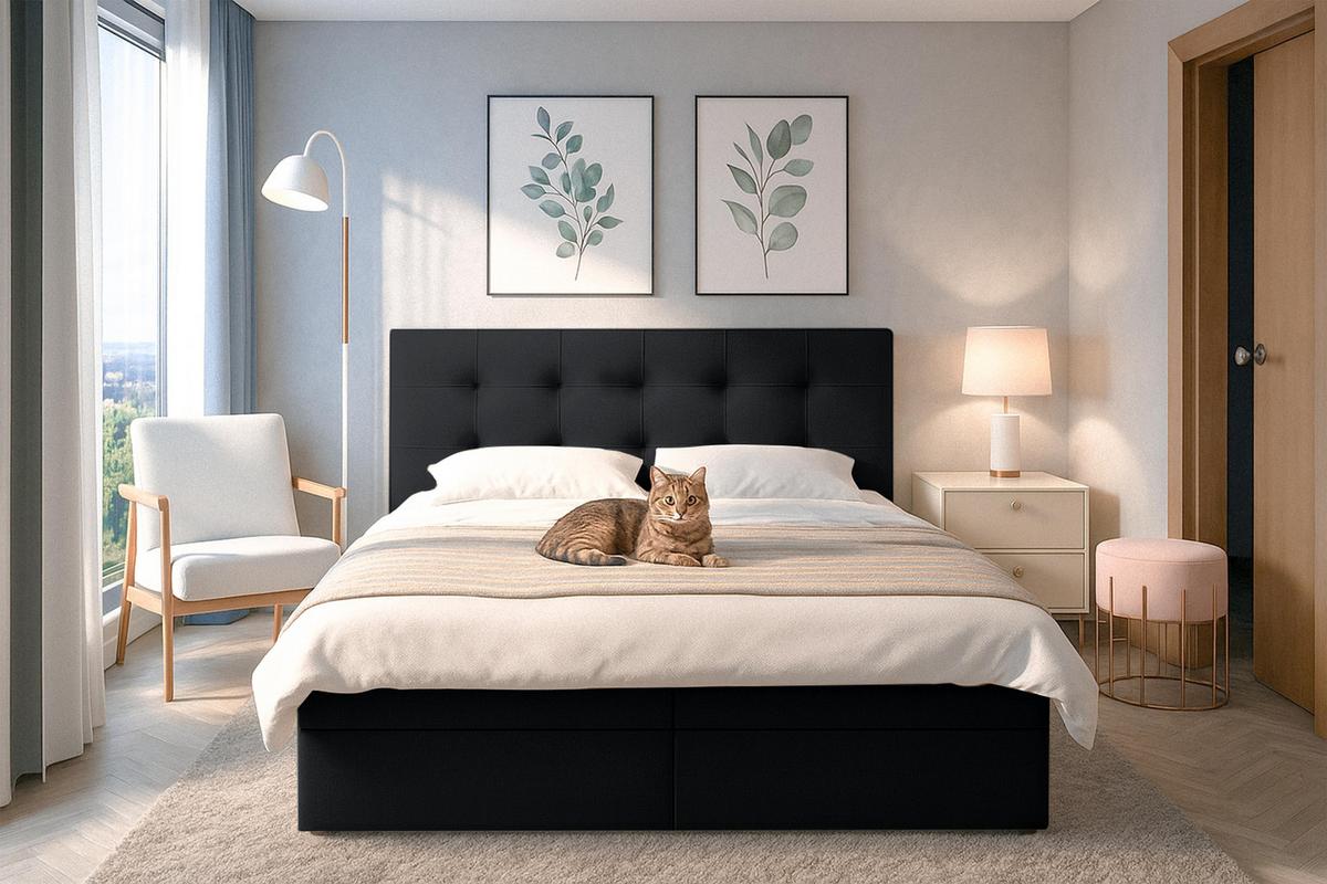 BOXBETT BELINAI 160x200 cm mit Bettkasten und Matratze - Schwarz + TOPPER - Schwarz, Holz/Holzwerkstoff (160/200cm) - AX Living